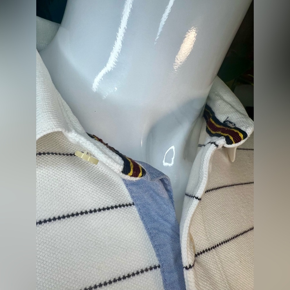 Tommy Hilfiger White and Blue Striped Polo Shirt
